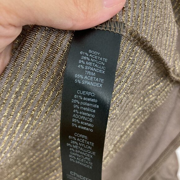 Chico’s Travelers Brown Slinky Knit Open Front Draped Metallic Cardigan Large/2 - Picture 7 of 9